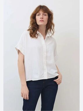 Ruti Cropped Linen Blend ivory Button-Up Shirt L